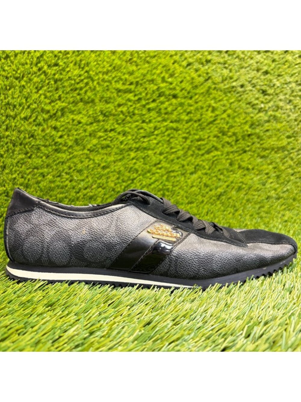 Coach Signature Ivy Leather Trainer Women Size 8.5 Black Athletic Shoes Sneakers